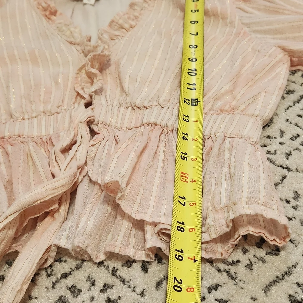 Cleobella Revolve Pink Cloud Cropped Ruffle Tie Front Top Shirt Puff Sleeve - Picture 11 of 13